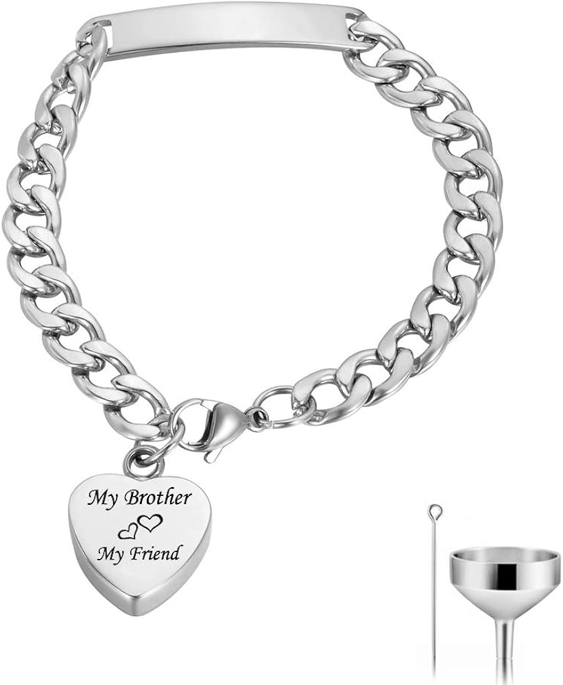 HQ Personalized Engraving Cremation Jewelry Ashes Bracelet Urn Pendant Memorial Ash Keepsake Charms Bangle (Brother)