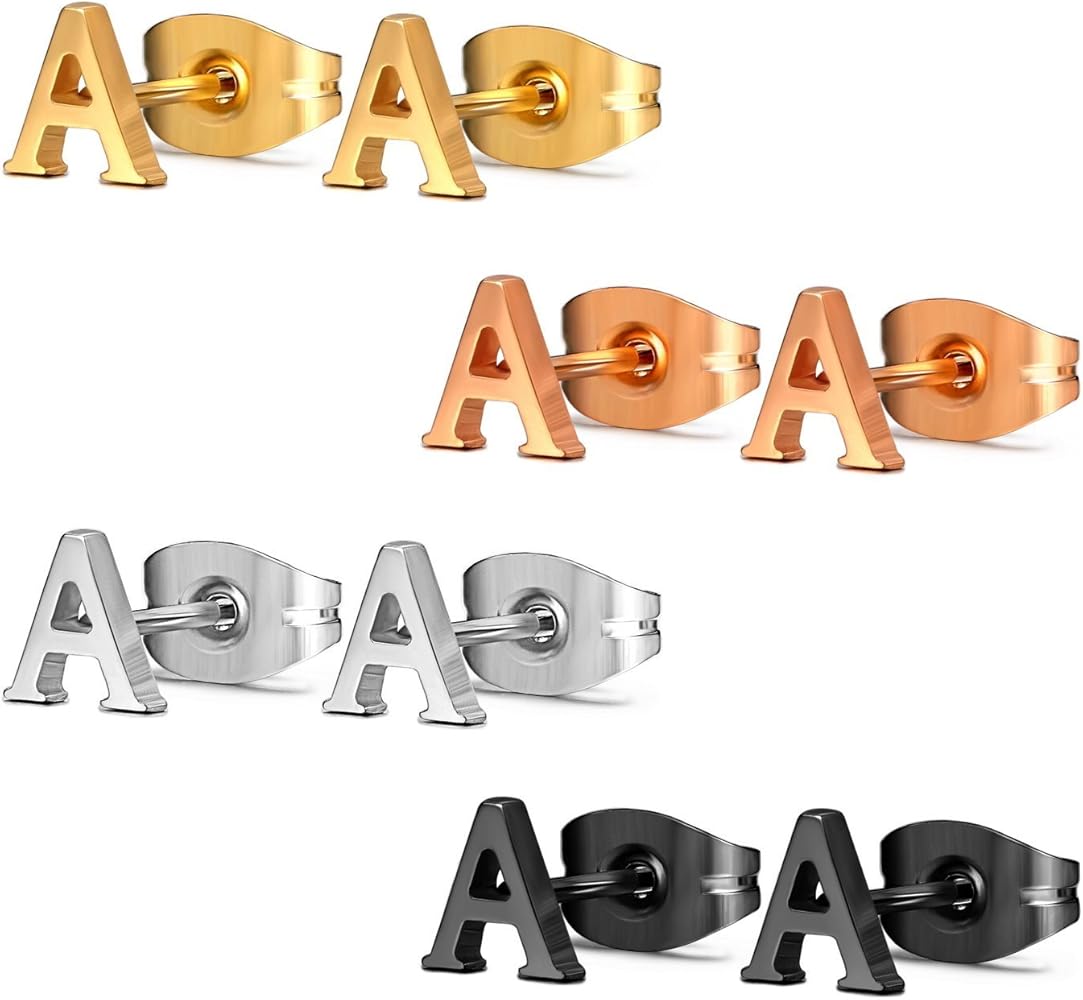 JewelrieShop Initial Letter Stud Earrings Hypoallergenic Alphabet A-Z Women Earrings for Sensitive Ears