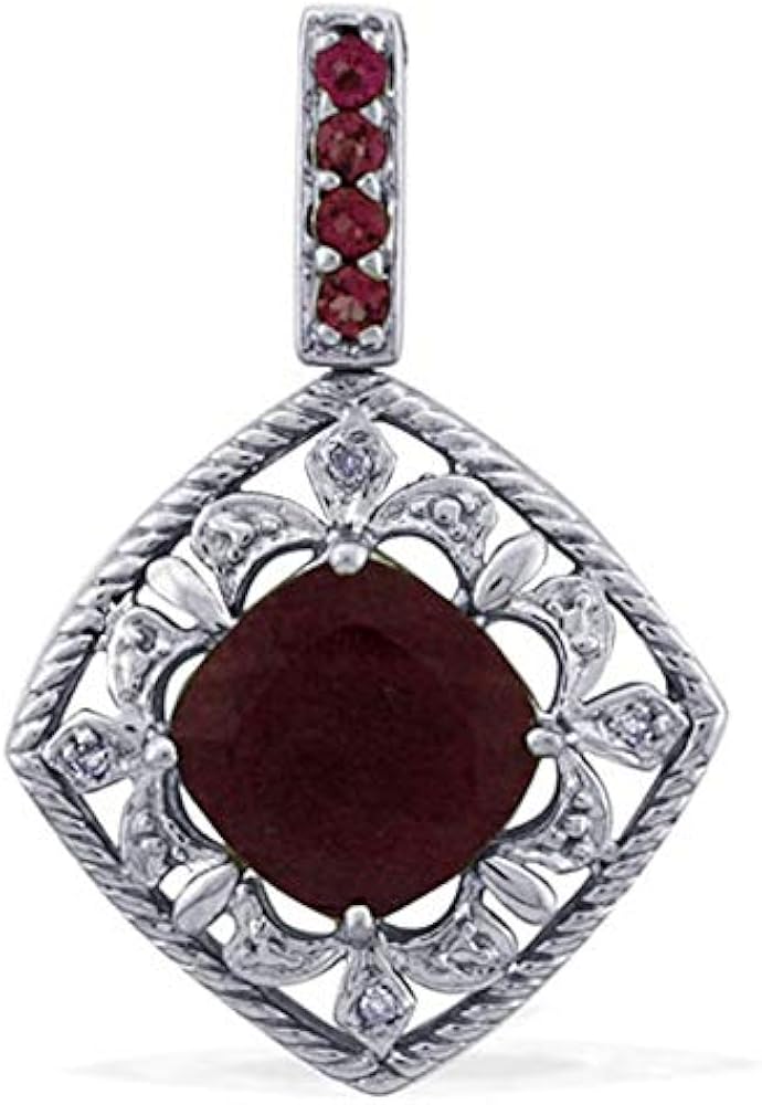 Carillon Ruby Natural Gemstone Cushion Shape Pendant 925 Sterling Silver Uniqe Jewelry