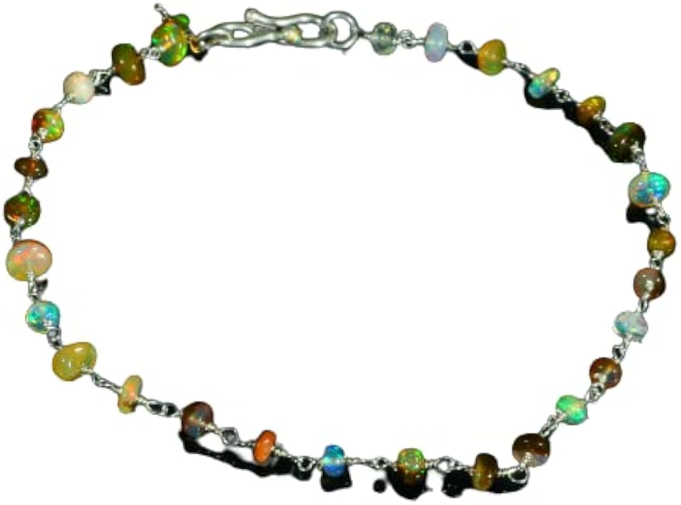 Handmade 925 Sterling Silver Natural Ethiopian Opal Fire Beads Bracelet Gift Jewelry