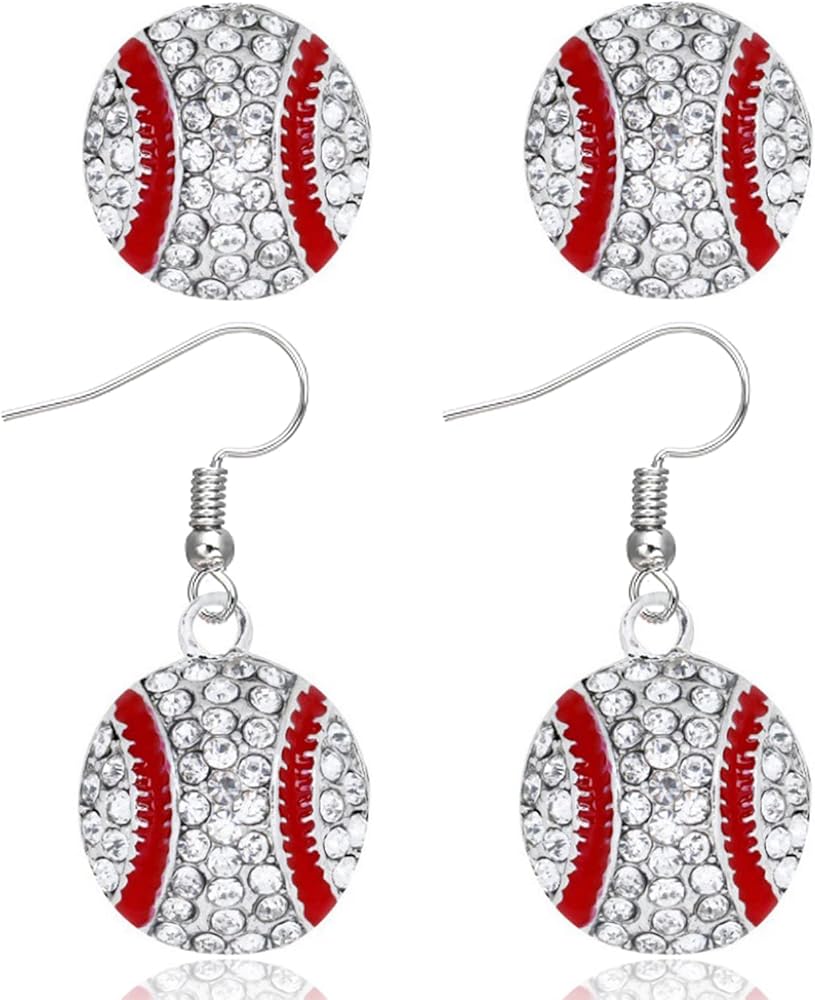 Baseball Earrings for Women Baseball Stud Earrings for Mom Rhinestone Baseball Jewelry Gifts for Teen Girls