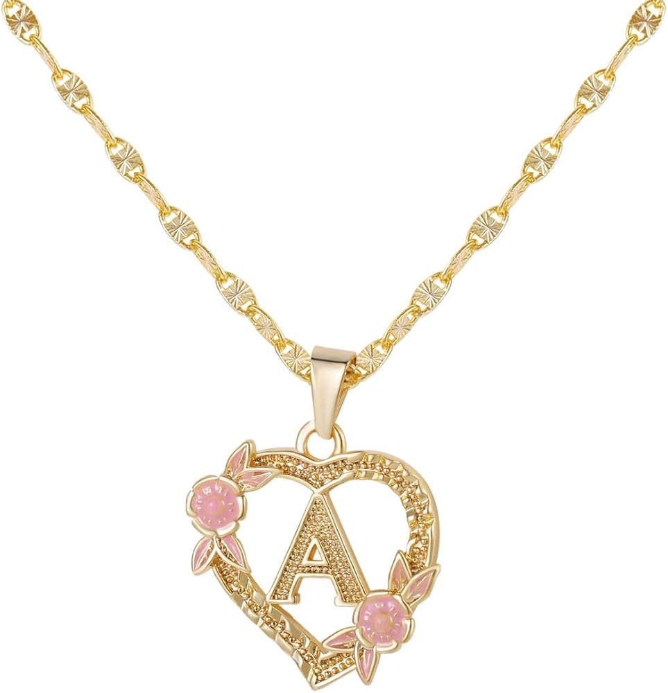 Qitian Initial Heart Necklace for Women Heart Gold Letter A-Z Name Alphabet Pendant Necklace for Girl Gift