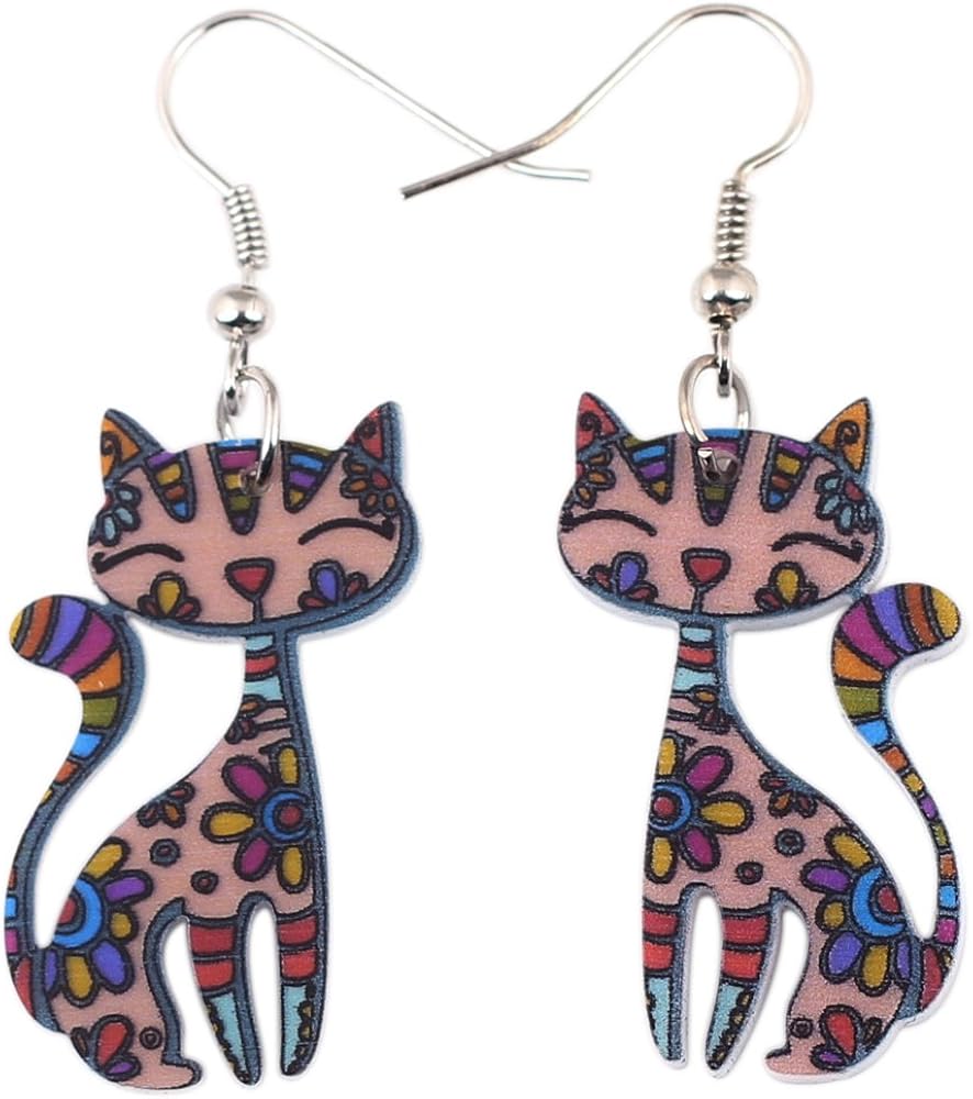 Acrylic Drop Cat Earrings Pets Funny Design 7 Color Lovely Gift For Girl Women By The Bonsny