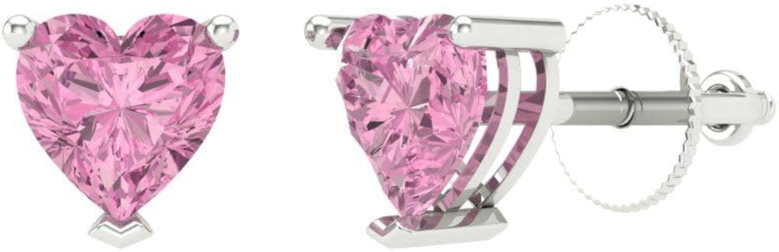 Clara Pucci 1.4ct Heart Cut Solitaire Pink Unisex Designer Stud Earrings Solid 14k White Gold Screw Back conflict free Jewelry