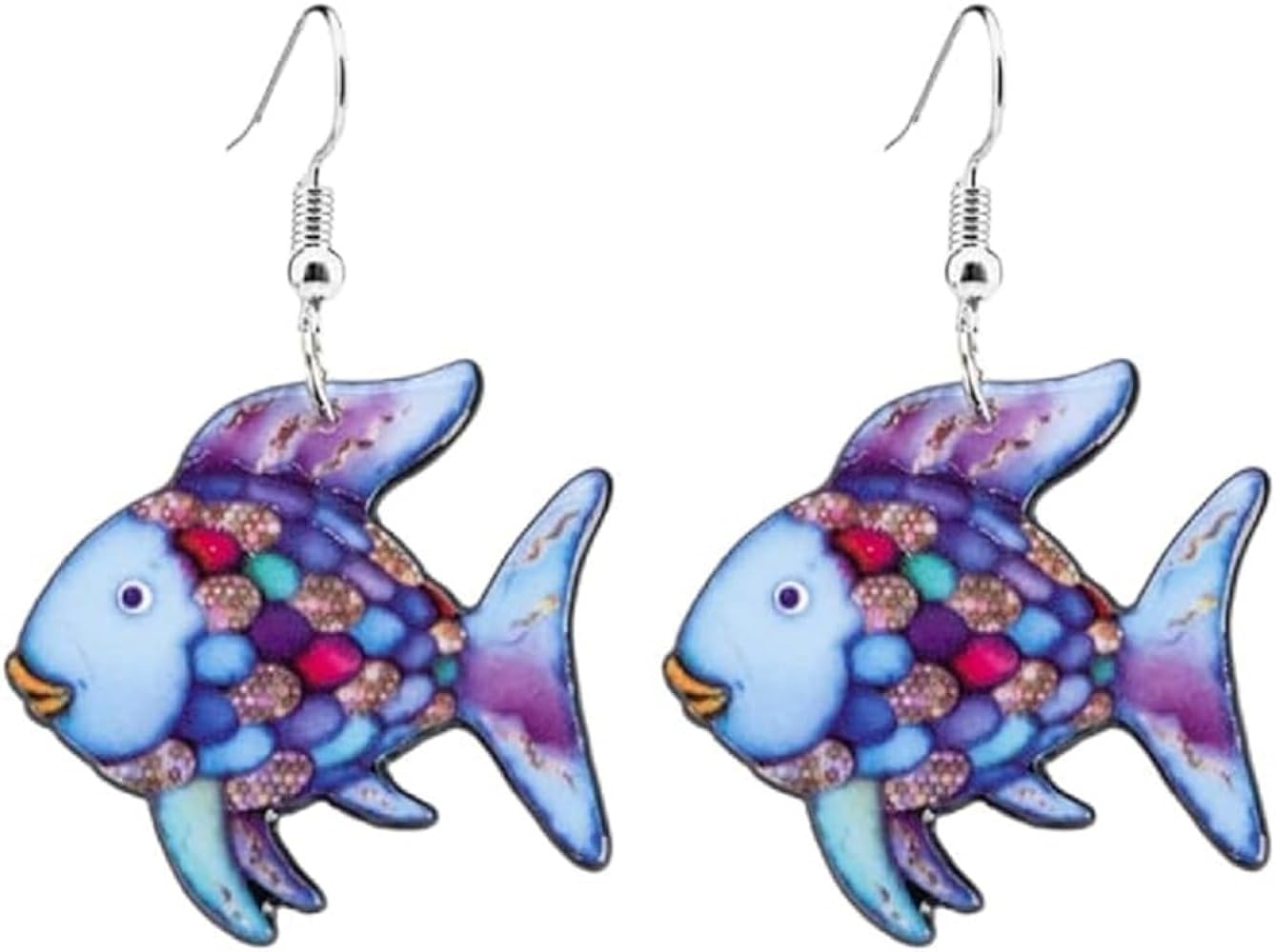 Rainbow Fish Earrings Handmade Acrylic Rainbow Fish Whale Mermaid Drop Dangle Earring Teacher Earrings for Teachers, Educators, Librarians Back to School Jewelry