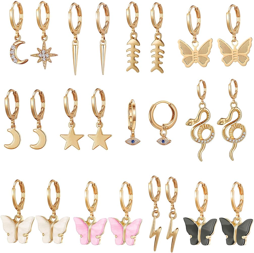 9/10/12 Pairs Mini Hoop Earrings with Multi-style Charm Dangling for Women and Girls