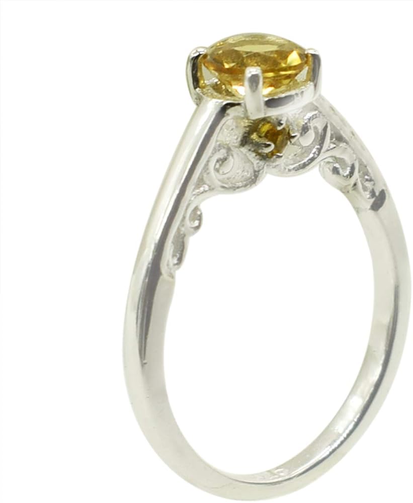 Yellow Citrine Birthstone Jewelry Prong-Setting Statement 925 Sterling Silver Wedding Ring