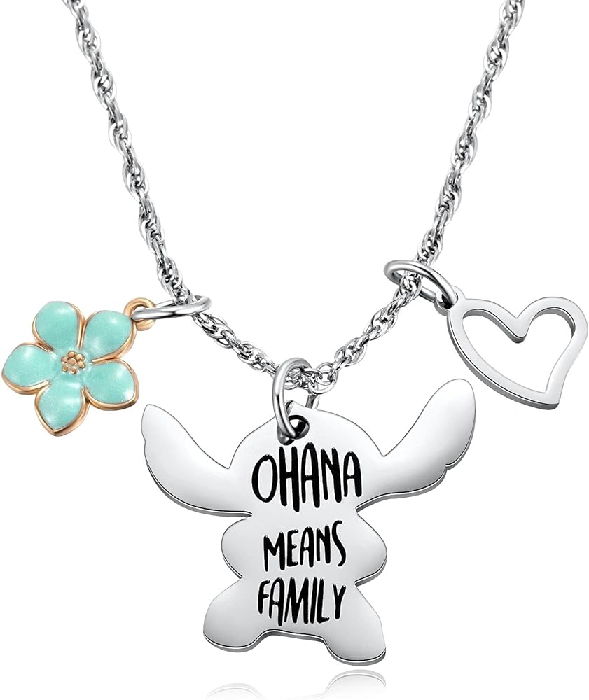 Ralukiia Ohana Means Family Necklace Stitch Necklaces Jewelry Gifts for Lilo and Stitch Fans