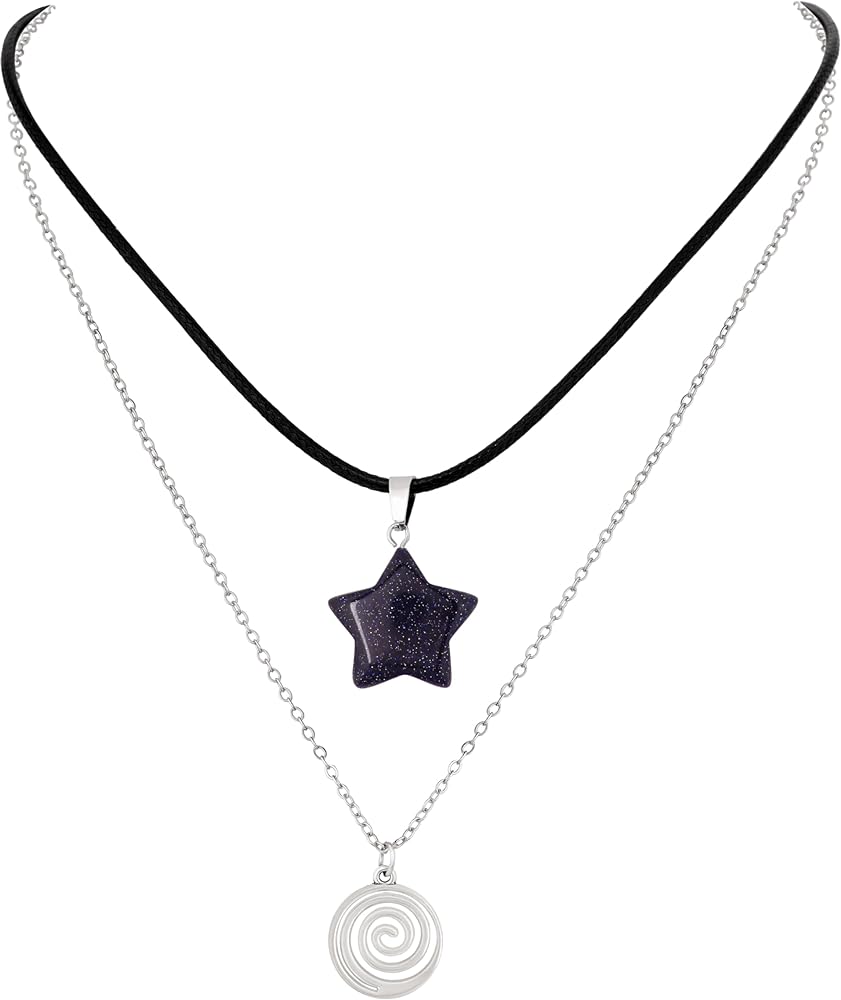 Set 2 Spiral Star Pendant Necklace for Teen Girls, Y2K Indie Grunge Aesthetic Jewelry, Trendy Sfuff for Teen Girls