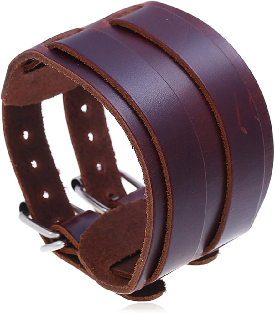 Punk Rock Belt Buckle Wristband Wide Leather Bracelet Arm Cuff Bracelet