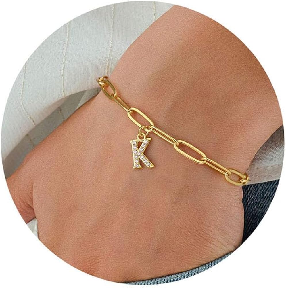 IEFWELL Gold Initial Bracelets for Women Girls - Dainty 14K Gold Plated Bracelet | 26 Alphabets Bracelets | Monogram Charm Bracelet | Preppy Jewelry | Gold Jewelry for Women | Summer Gifts