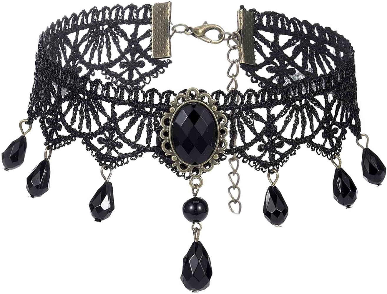 Olbye Gothic Choker Necklace Black Crystal Necklaces Lace Statement Pendant Necklace for Women and Teen Girls Goth Jewelry Necklace