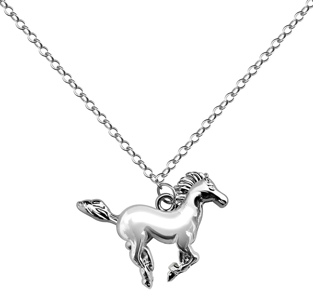 BANCHELLE Horse Pendant Horse Necklaces with Pouch Silver