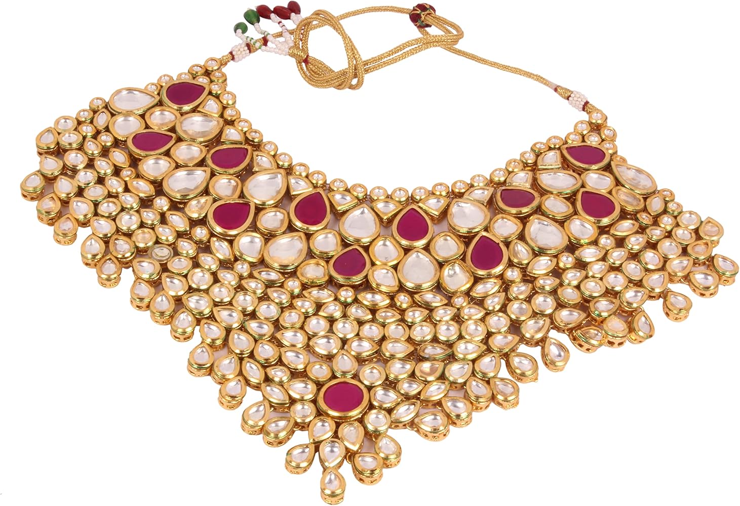 Beautiful Indian Fashion Style Gold Plated Polki Indian Necklace Earrings Set Partywear Gorgeous Jewelry