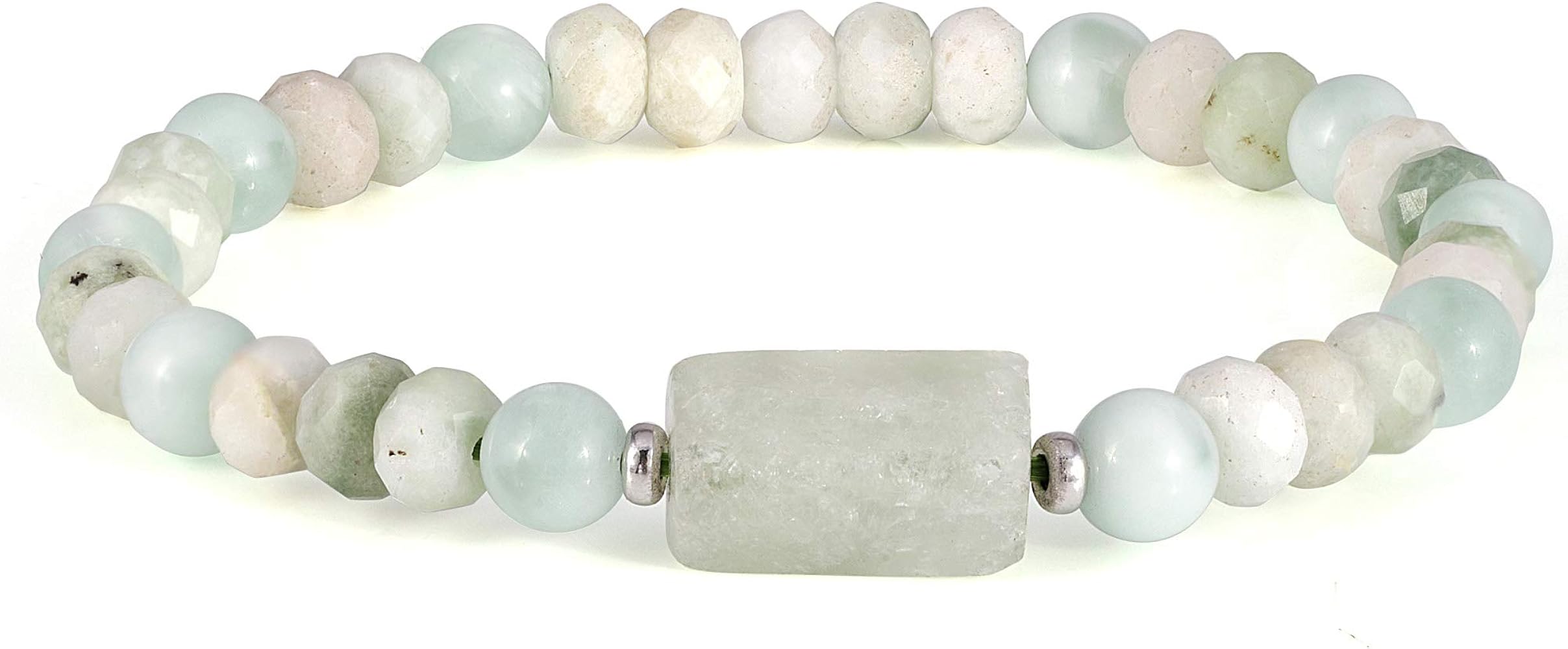 Multi-colored natural gemstone elastic bracelet with silver ball, gifts for men, women, birthday, Christmas