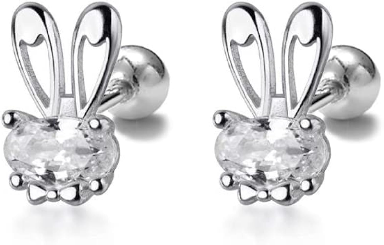 20G Cute Rabbit Cartilage Mini Stud Earrings 925 Sterling Silver Crystal CZ Bunny Animal Screw Back Ball Tragus Sleeper Studs Earring Dainty Jewelry for Women Teen Girls Little Gifts Hypoallergenic