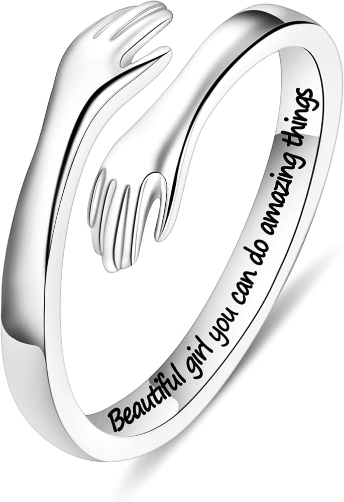 Hug Ring for Women Teen Girls, 925 Sterling Silver Hug Ring Gifts for Women Mom Daughter Grandma Wife Adjustable Gifts for Women Teen Girls