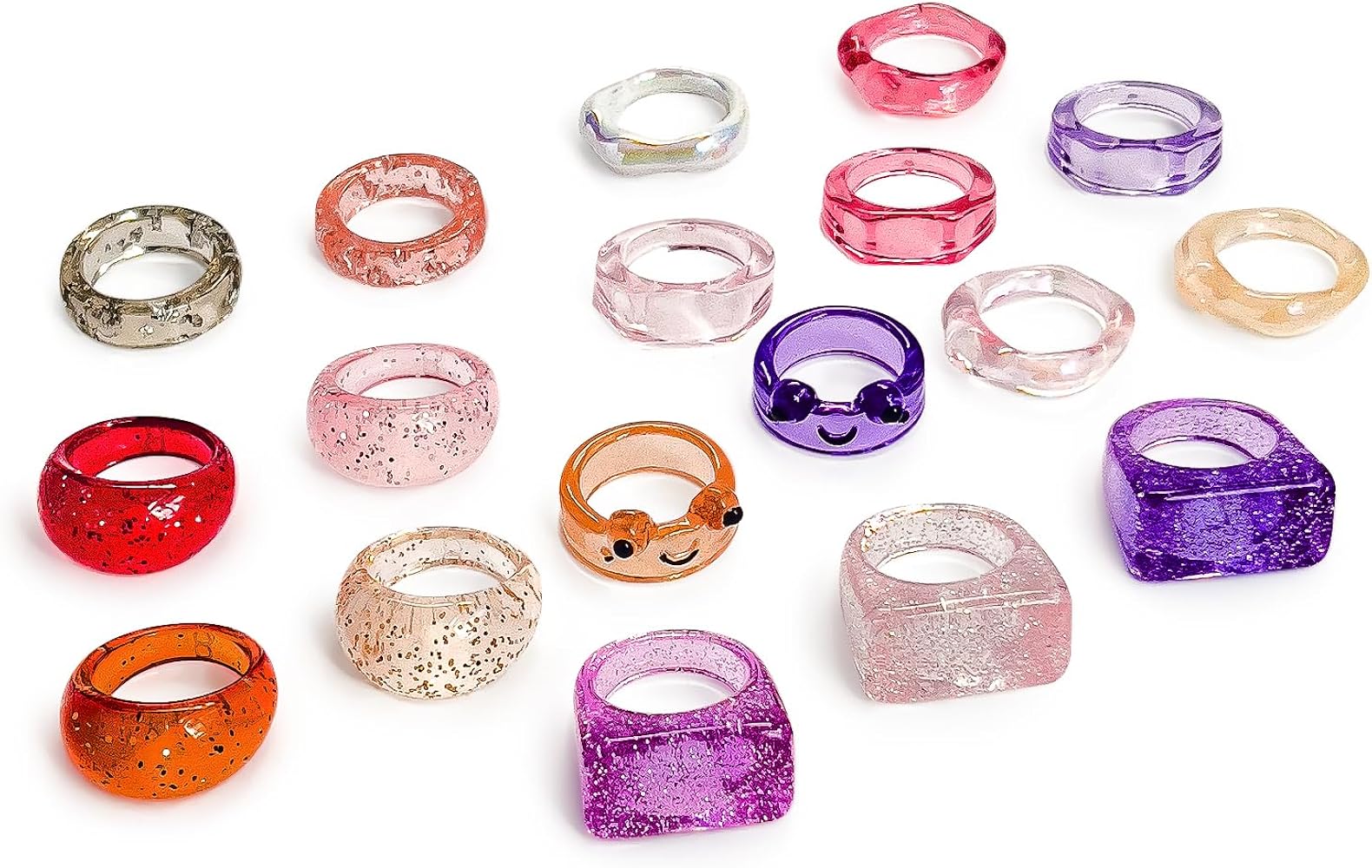 Viva Joya 18pcs Small-Medium Size Resin Rings, Acrylic Rings, Knuckle Rings, Chunky Rings, Plastic Rings, Colorful Rings for Women Teen, Aesthetic Trendy Colorful Cute Stackable Jewelry, Bulk Rings, Statement Dome Thick Fun Rings, Gift Set