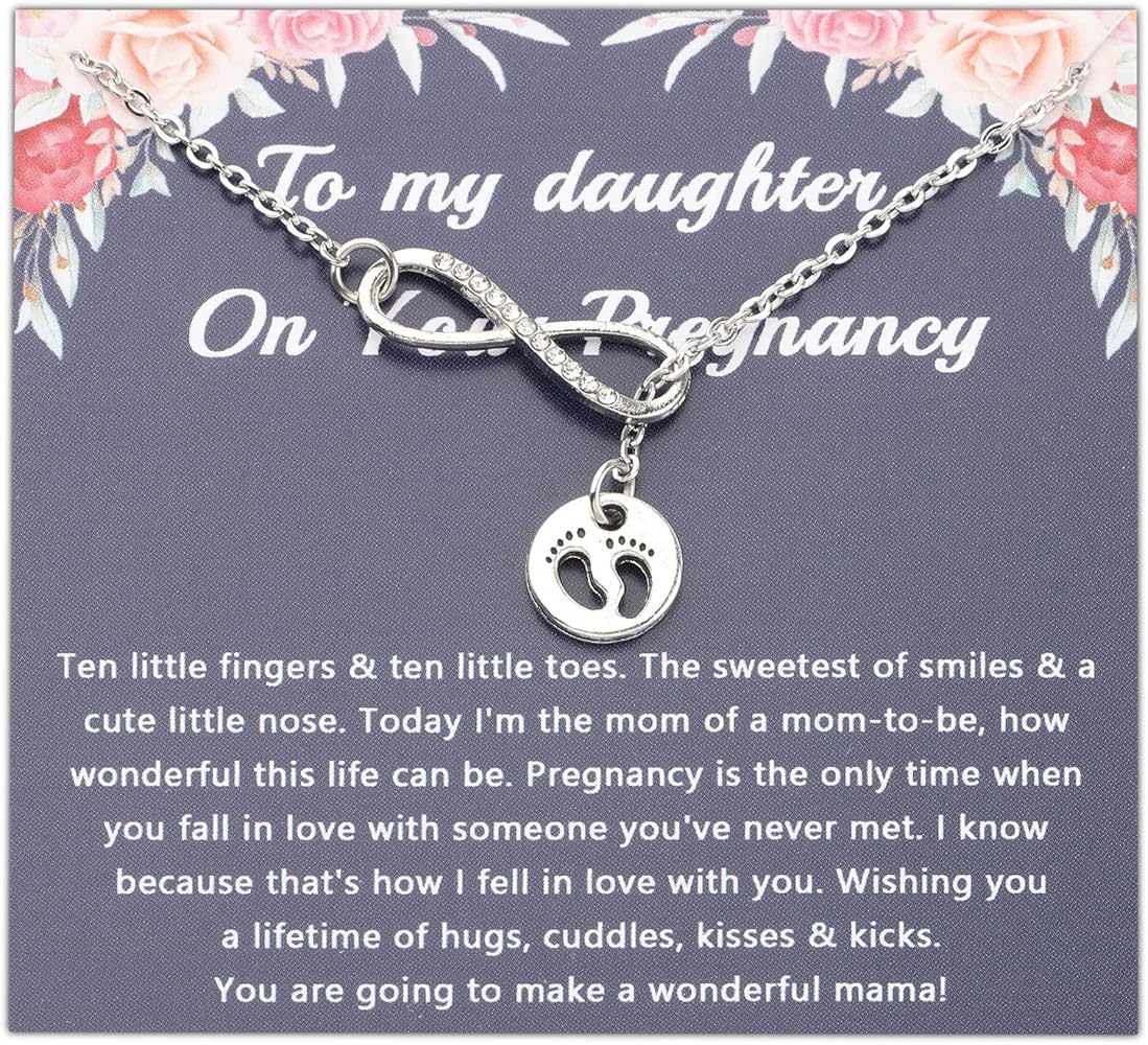 PLITI Daughter Pregnancy Necklace Mommy To Be Jewelry Pregnancy Announcement Gift New Mom Gift Baby Feet Pendant