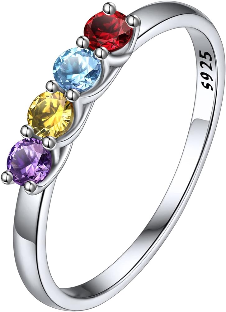 Bestyle Personlized 925 Sterling Silver Birthstone/Name Rings for Women, Sparkling CZ Love Band Rings for Wife/Mother/Grandmother, Great Jewelry Gifts on Thanksgiving/Christmas/Valentine's