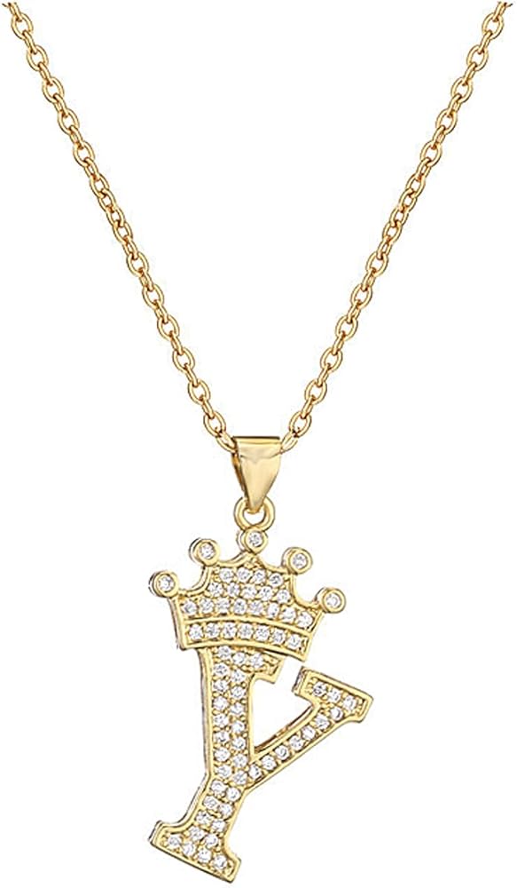 A Necklace Initial,Initial Necklace Gold J Chain A-Z Letter Pendant 14K Gold Plated Crown Necklaces for Men Girl Friend Gifts for Women