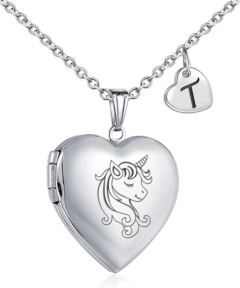 YOUFENG Unicorns Gifts for Her Love Heart Locket Necklace that Holds Pictures Enamel Locket Pendant Gifts for Women