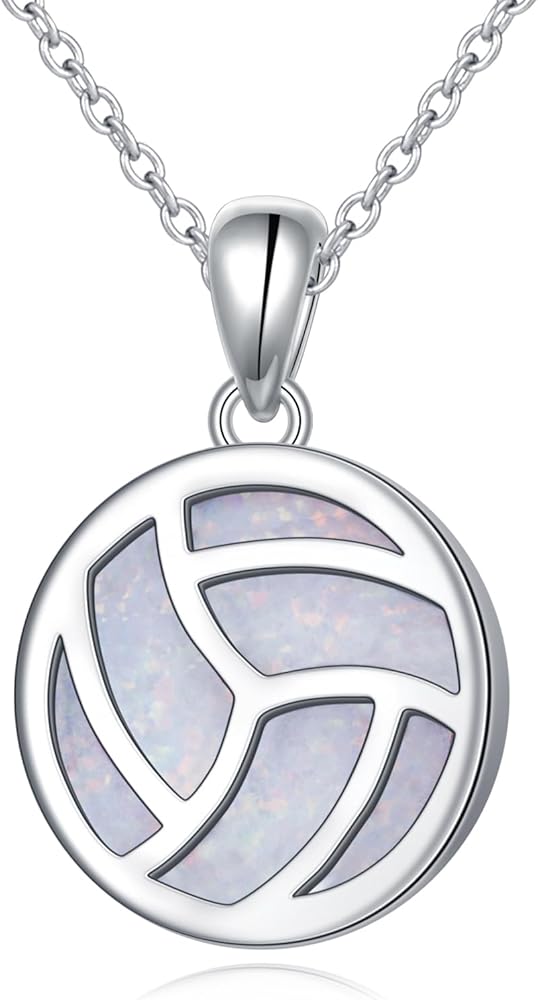 Opal Volleyball Necklace for Teen Girls 925 Sterling Silver Volleyball Pendant Necklaces I Love Volleyball Jewelry Gifts for Women Teen Girls Player