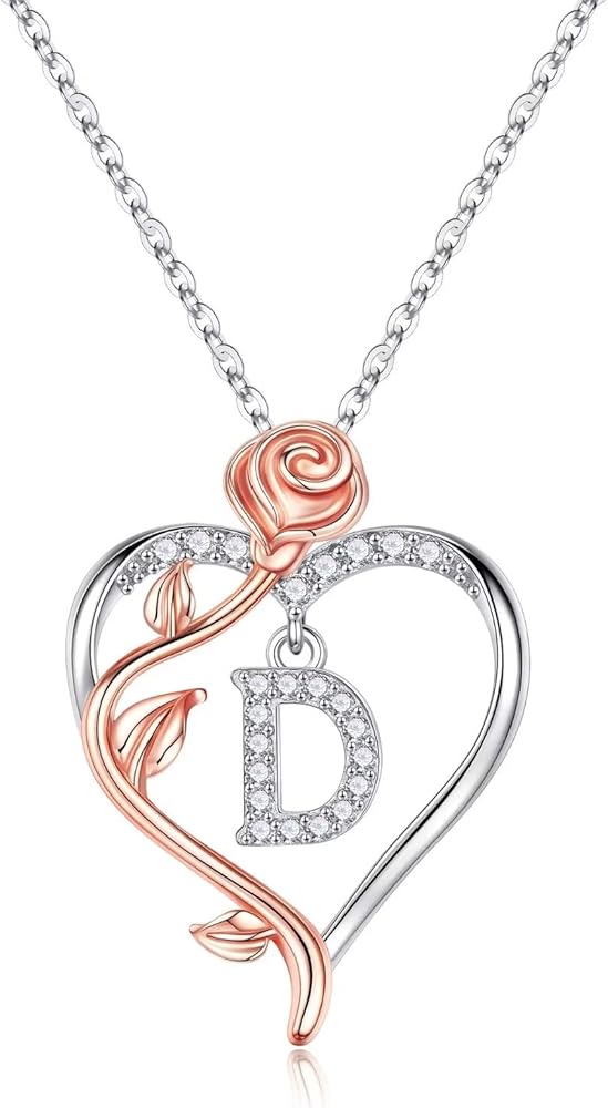 Yesteel Rose Heart Initial Necklaces Gifts for Women Teen Girls, Rose Love Heart Letter Pendant Necklace Jewelry Mothers Day Valentines Anniversary Birthday Gifts for Her Women Wife Girlfriend Mom