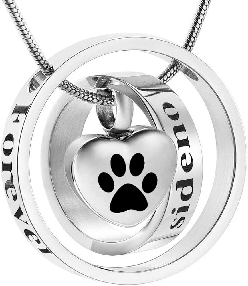 misyou Cremation Jewelry for Ashes Pet Dog Cat Urn Necklace Stainless Steel Memorial Lockets Keepsakes Jewelry for Ashes Pendant - Fill kit