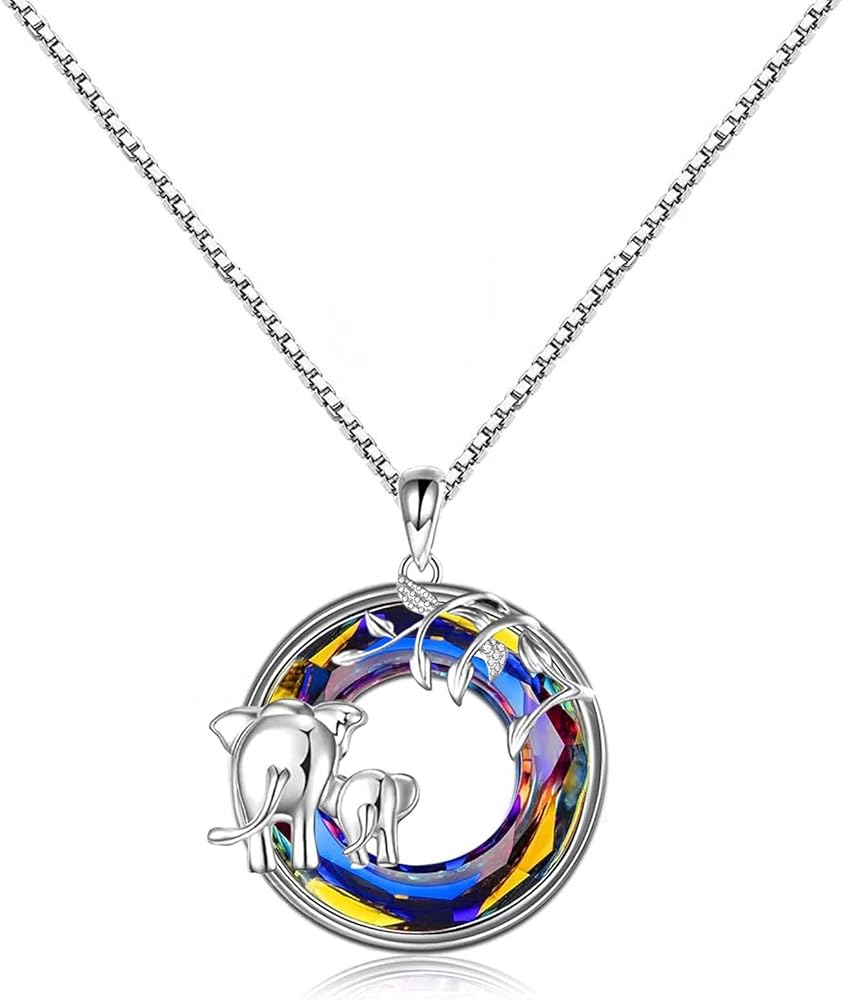 Cute Elephant Baby Elephant Animal 925 Sterling Silver Pendant Necklace with Iridescent Austrian Crystal CZ, Woman Girl Valentine Anniversary Birthday Jewelry Gift