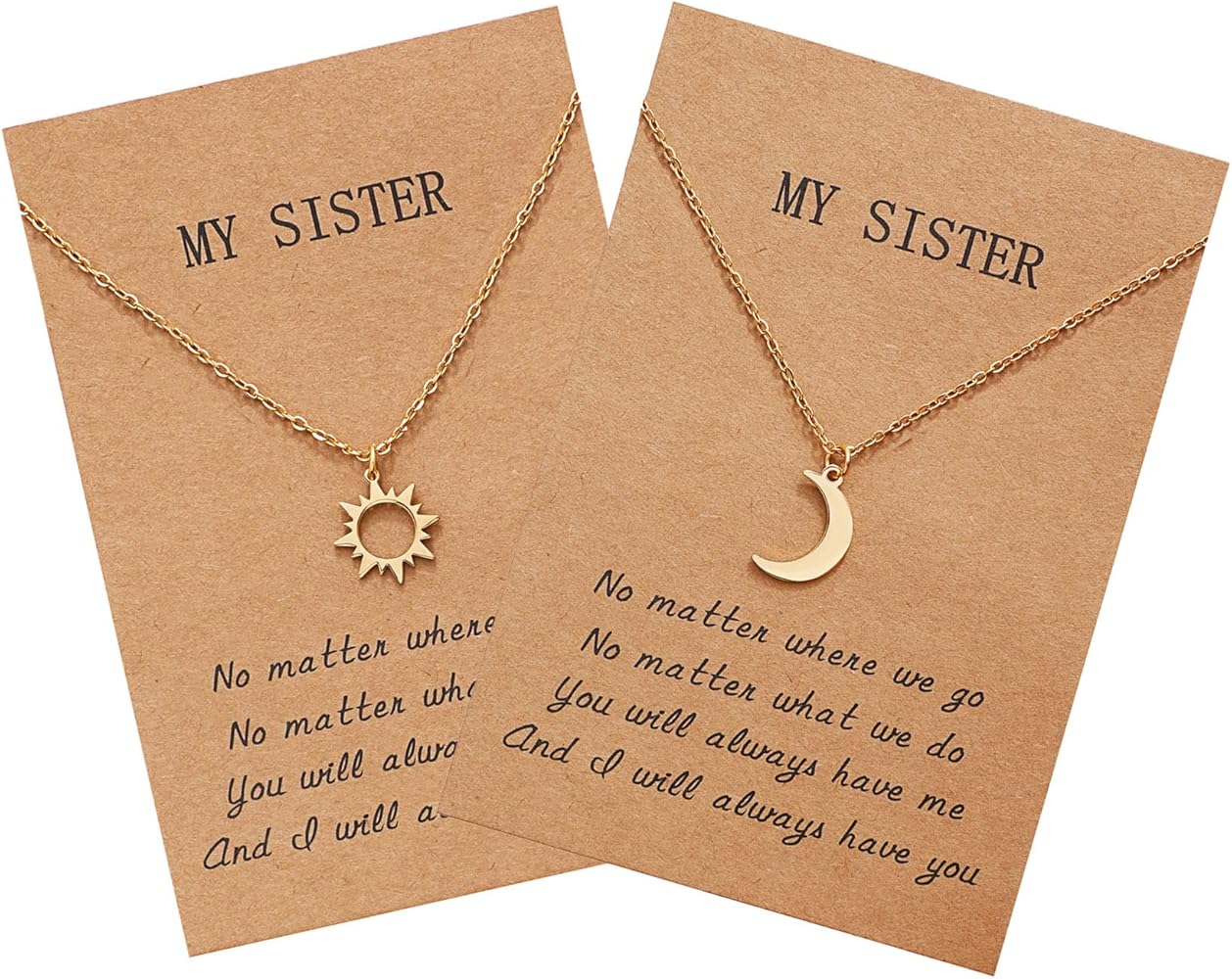 Sisters Necklace for 2, Sun and Moon Matching Necklaces Birthday Christmas Gifts for Girls Women BFF