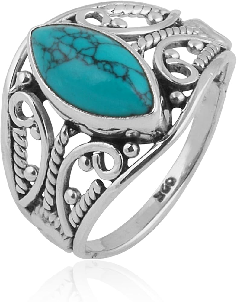 Native American Style Turquoise 925 Sterling Silver Gemstone Ring Jewelry