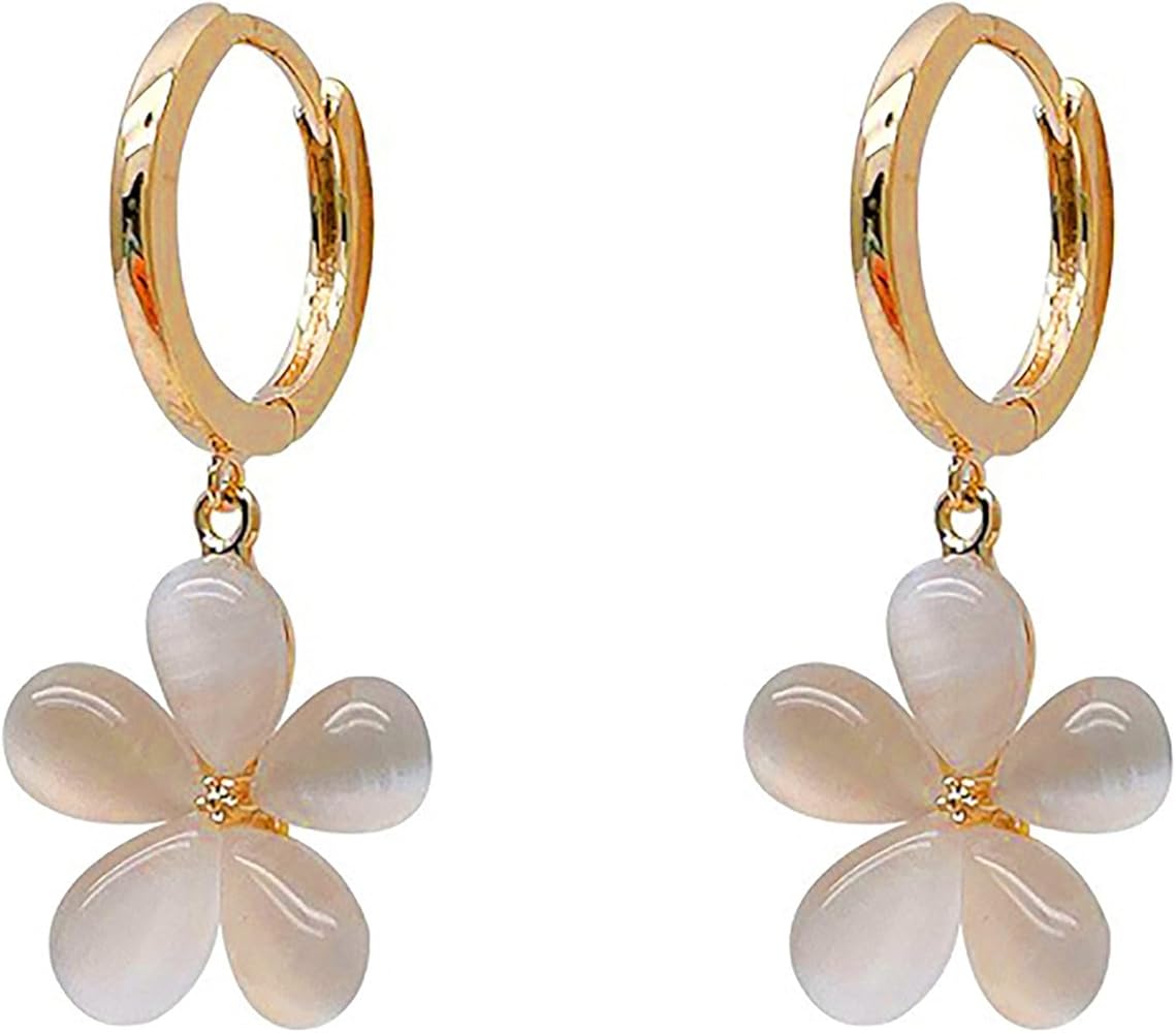 14K Gold Hoop With Daisy Flower Charm Earrings for Women Teen Girls Cartilage Hypoallergenic Nickel Free Dainty Cute Plated Lucky Flowers Short Dangle Drop Piercing Hinged Hoops Fashion Jewelry