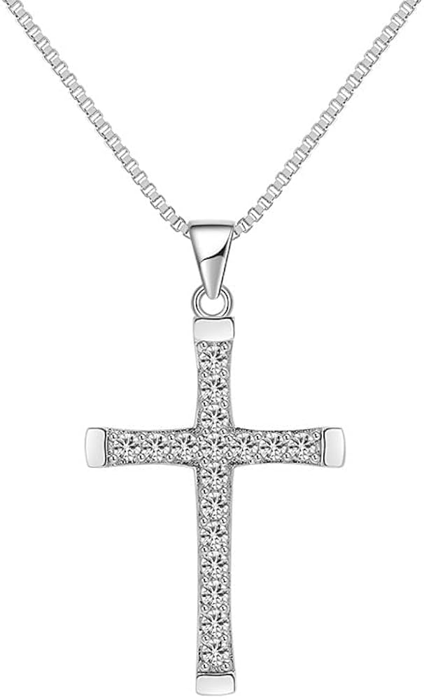 Cross Pendant Necklace for Women 925 Silver Plated D Color Brilliant-cut Moissanites Blessed Cross Pendant Jewelry Gift for Her Mother Wife Girl Jewelry with gift box