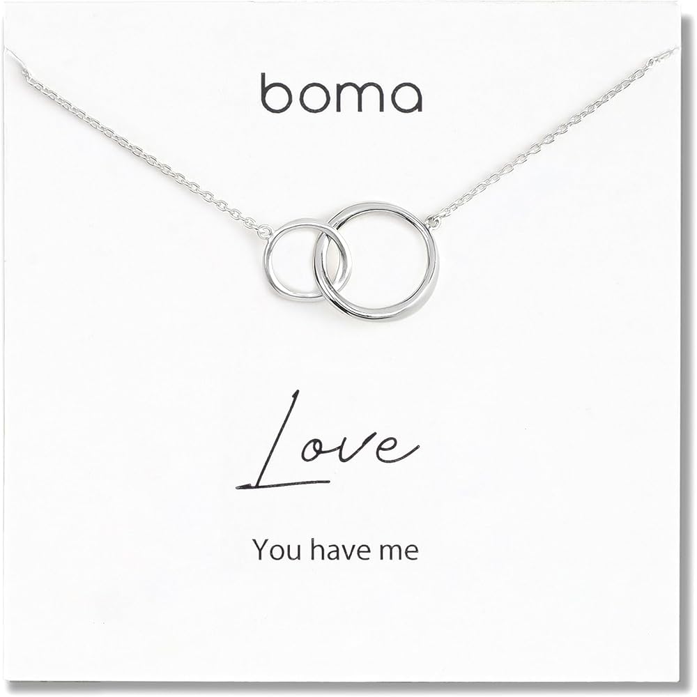 Boma Jewelry Sentiments Collection Love Sterling Silver Two Interlocking Circles Necklace, 18 Inches