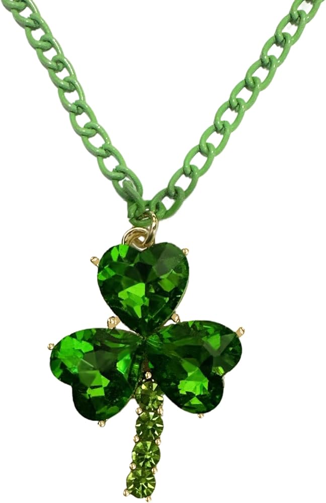 Big Crystal Clover Leaf Pendant Necklace for Women Girls Lucky Shamrock 4-Leaf Flower Adjustable Chain Necklaces Fashion St.Patrick's Day Dress Accessories Holiday Jewelry Gift 19 inch