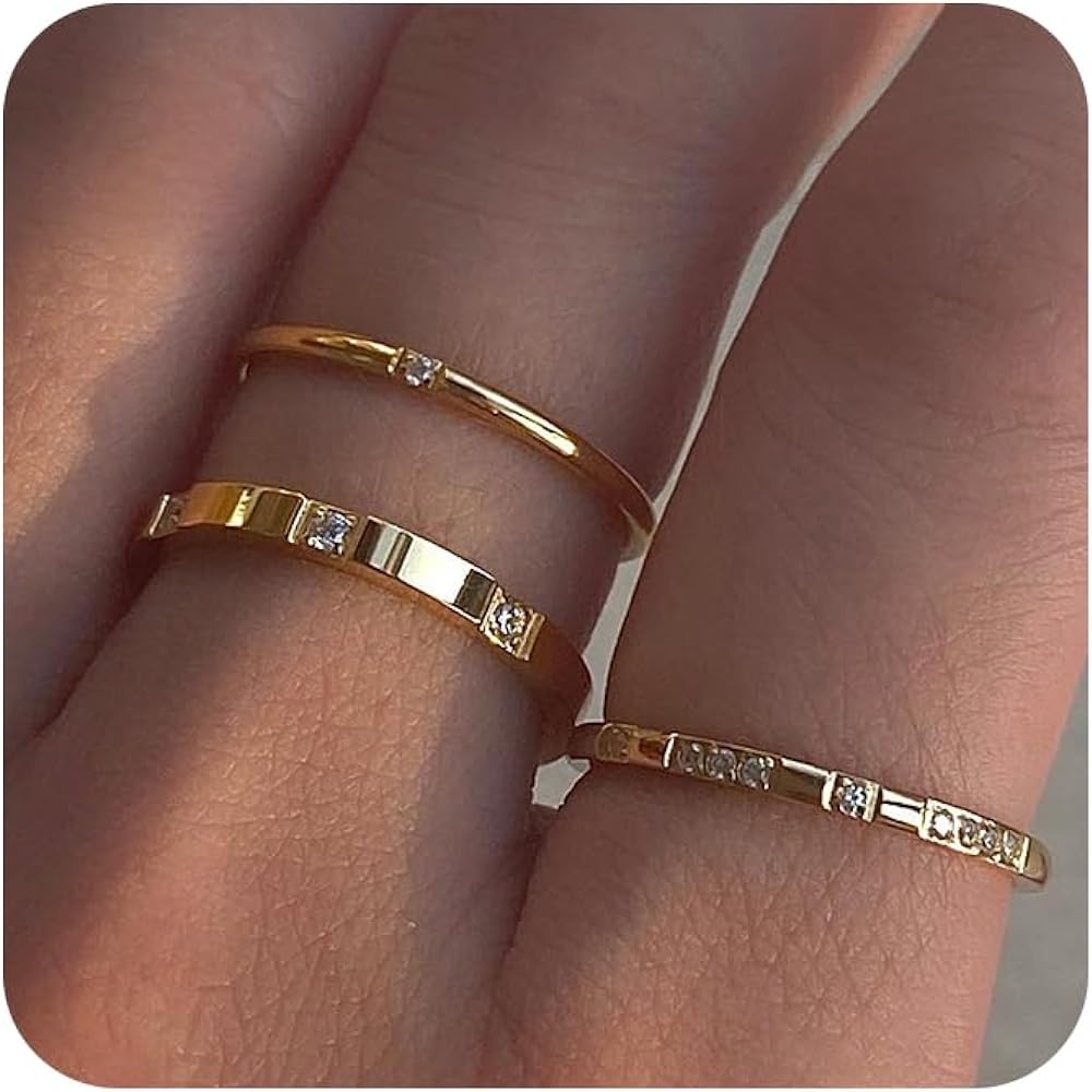 WFYOU Gold Rings for Women that Don't Tarnish Cubic Zirconia Ring Stackable Rings for Women Teen Girls Dainty 14K Gold Plated Rings Set Wedding Bands for Women Gold Jewelry Ring Size 6 7 8 9 10