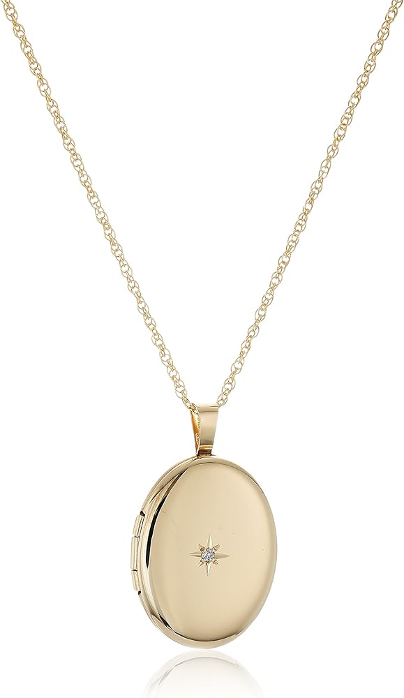 Amazon Essentials 14k Yellow Gold-Filled Oval Locket with Diamond-Accent, 20" (previously Amazon Collection)