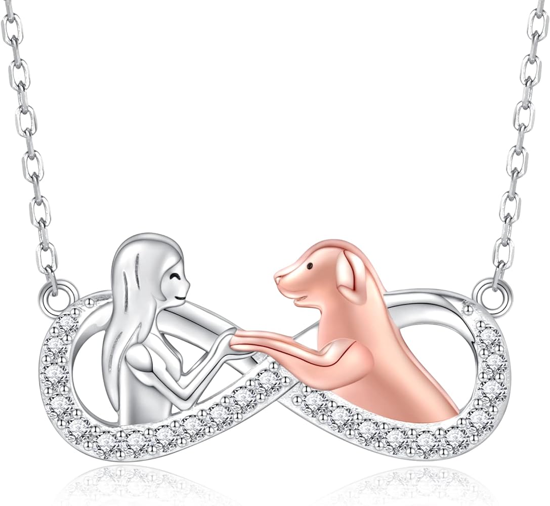 Sterling Silver Dog Necklace for Girls - Always in My Heart Pendant Puppy Mother Day Jewelry Gift for Mom Dog Lover (Infinity)