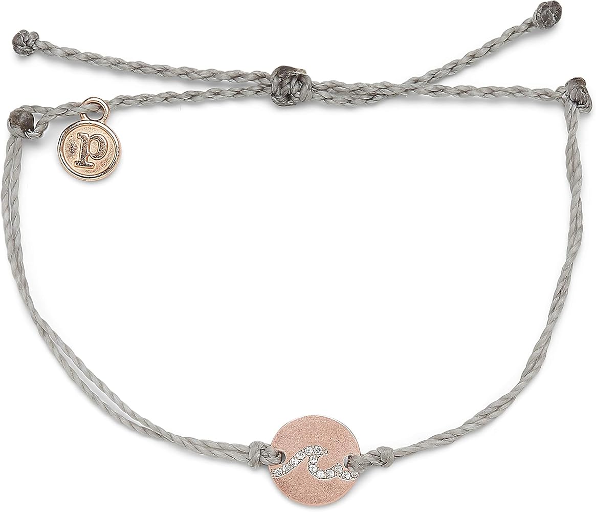 Pura Vida Silver or Rose Gold Pave Wave Coin Bracelet - 100% Waterproof, Adjustable Band - Brand Charm