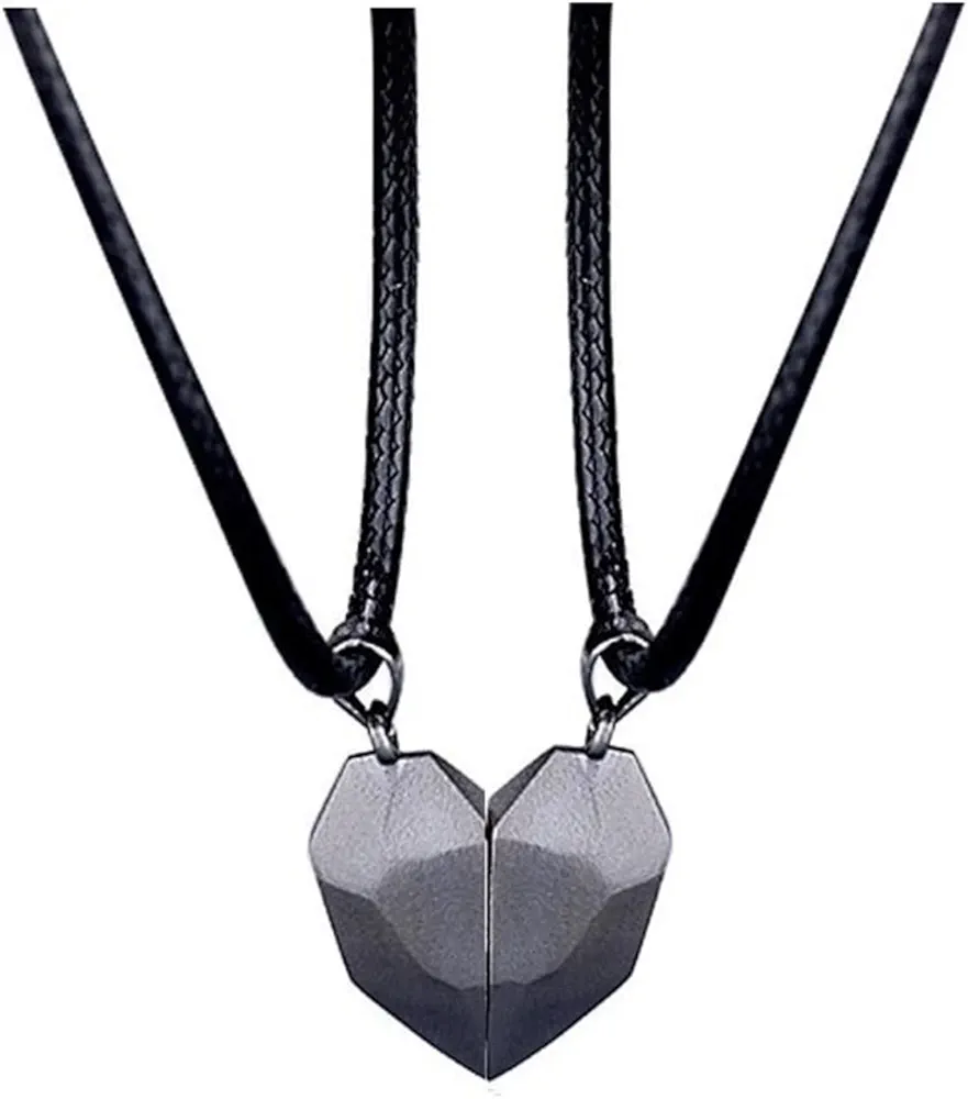 Love Couple Pendant Necklace Personality Magnet Wishing Stone Heart Jewelry Accessories Valentine Day Gift (Color : 2pcs Black)