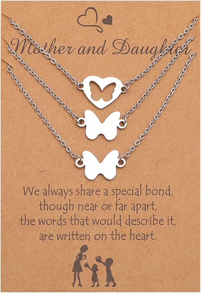 2-3Pcs Butterfly Pendant Necklace Set Stainless Steel Polished Hollow Out Animal Insect Clavicle Chain Necklace with Message Card for Women Teen Girl Best Friend Friendship Jewelry Gift