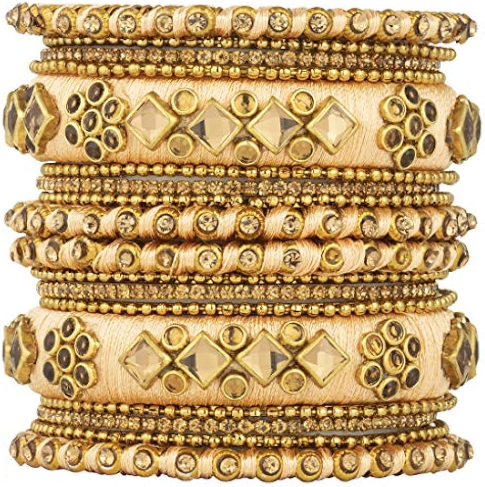 Frienemy Presents Ethnic Beautiful Handmade Silk Thread Stone Studded Matching Bangle Chuda Set Fashion Jewellery for Women Girls, Size - 2.6#Sr-1623#Frienemy-1623