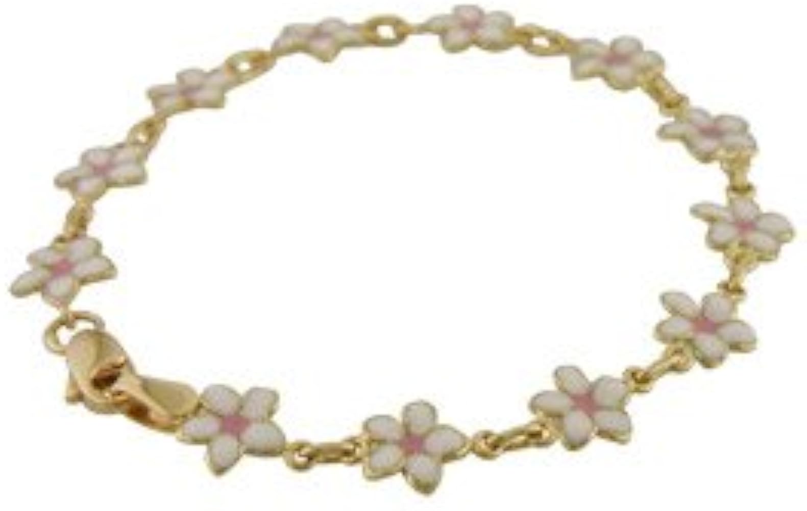 amalia 18K Yellow Gold White w Pink Enamel Flower Bracelet