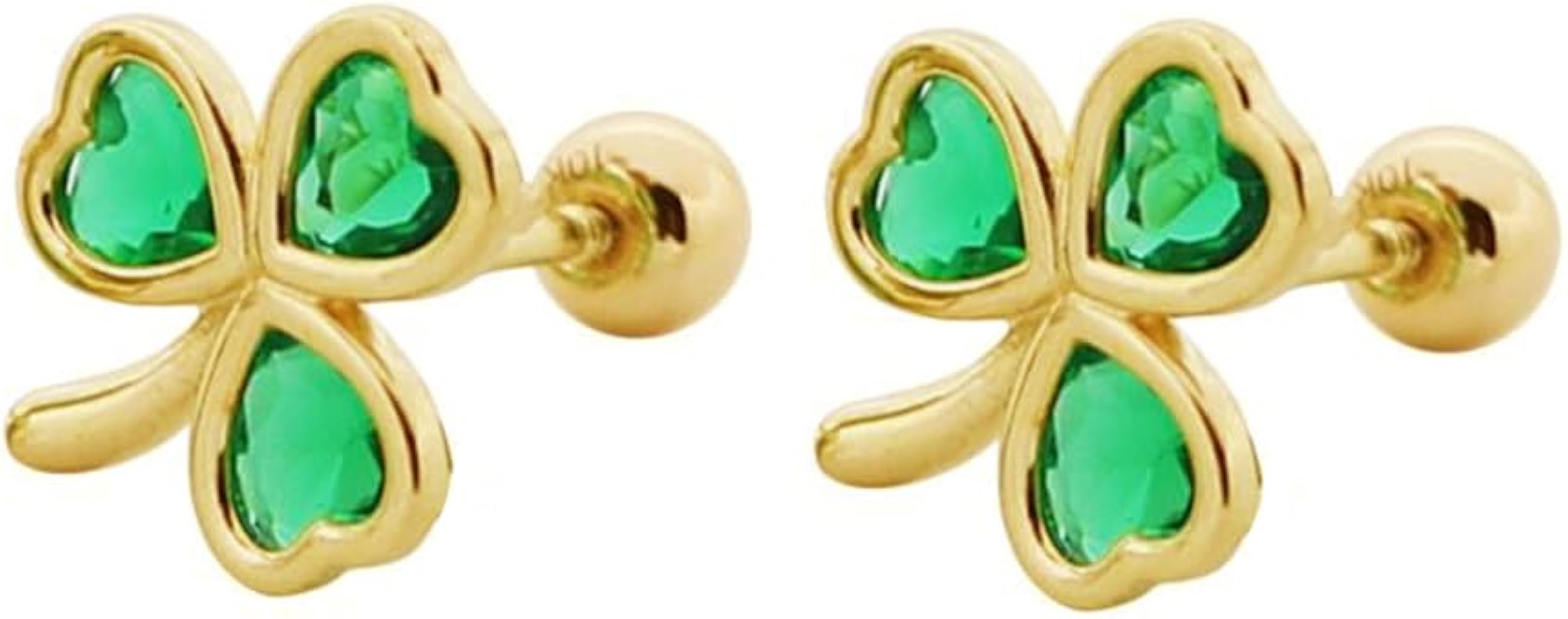 20G Lucky Clover Cartilage Tiny Stud Earrings 925 Sterling Sliver Cubic Zirconia Simulated Emerald Green Crystal Love Heart Flower Tragus Screw Back Ball Sleeper Studs Earring Cute Jewelry Birthday Gifts for Women Teen Girls Hypoallergenic