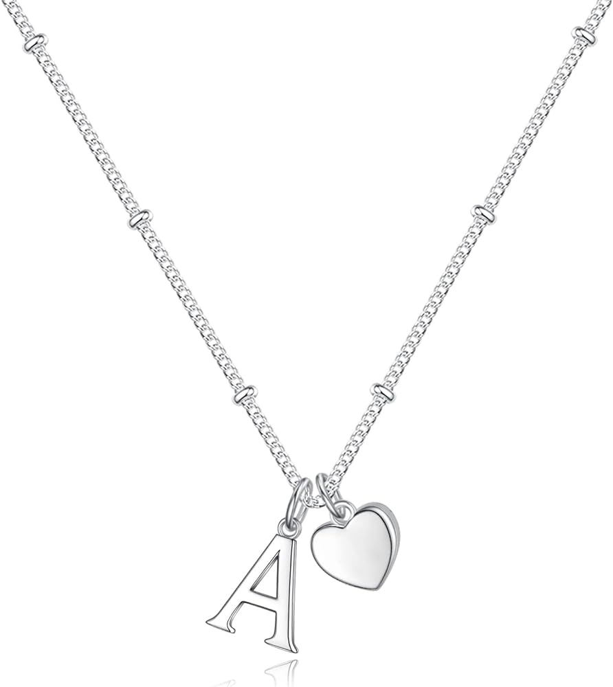 Heart Initial Necklaces for Teen Girls, Dainty Sterling Silver Necklace for Girls Heart Pendant Necklace Silver Initial Necklaces for Women Jewelry for Girls Necklaces for Teen Girls Gifts