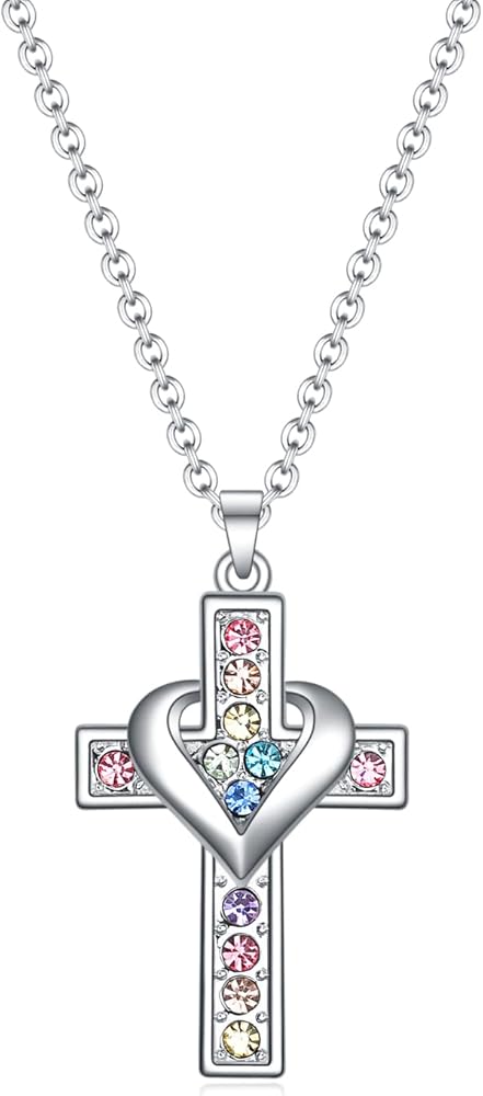 SUMFAN Cross Necklace for Girls Women,Small Cubic Zirconia Tiny Cross Pendant Necklace Baptism Gifts for Girl,First Communion Gifts,Christening Gifts for Girls Women