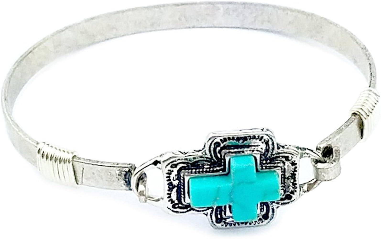 Western Cross Wire Bangle Turquoise Bracelet