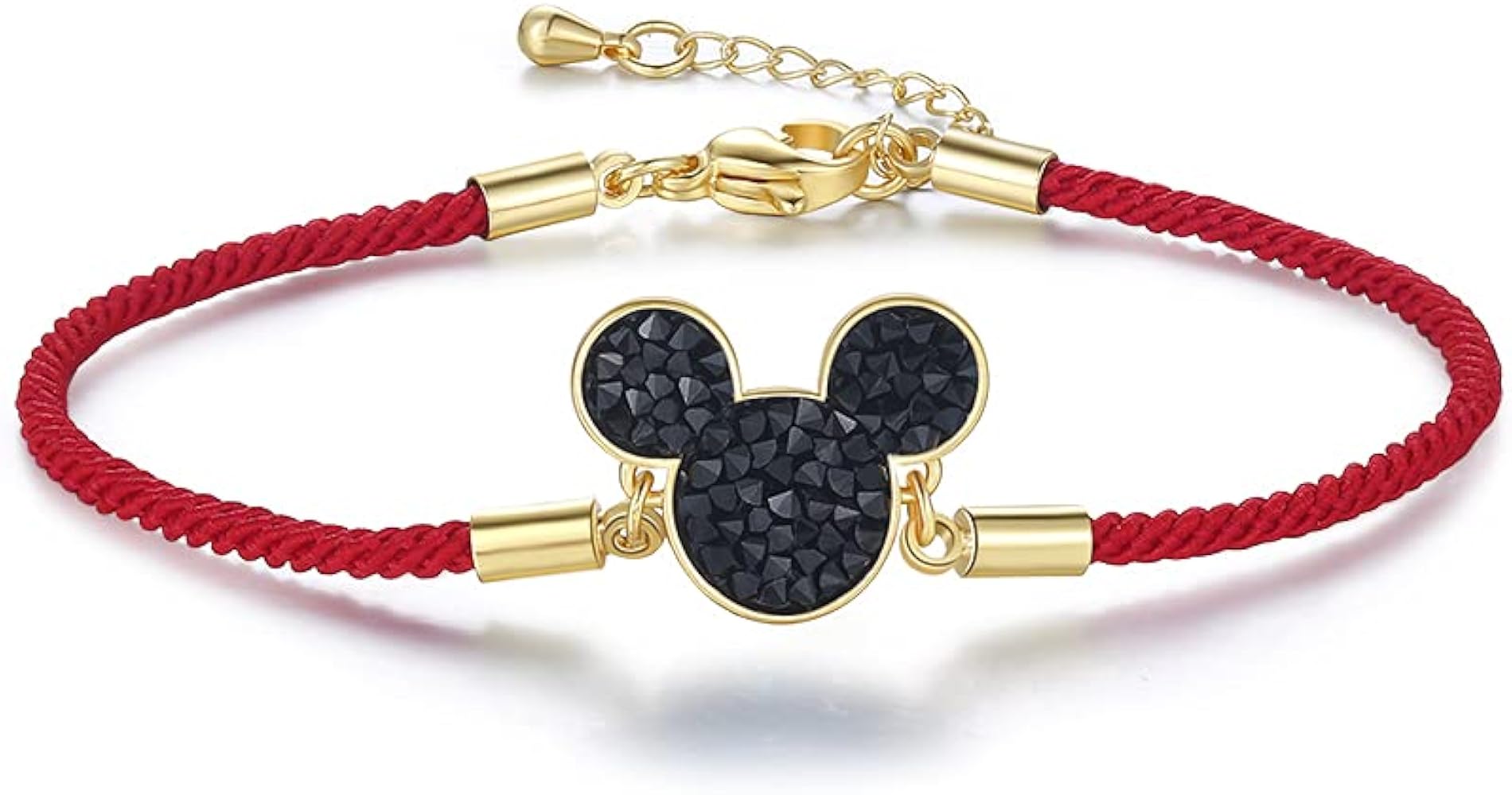 Fashion Lucky Mickey Crystal Charm Bracelets For Women Red Line Link Bracelet For Girls 18k Gold Plated Jewelry Gift