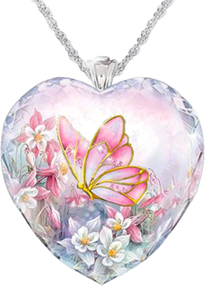 Crystal Butterfly Heart Pendant Necklace Cute Adjustable Jewelry Set Rhinestone Necklace Gift Wedding Girl Ladies Gift Accessories Casual Banquet Pink